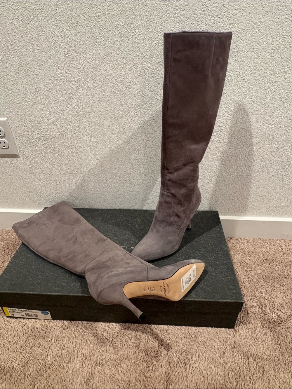 Via Spiga Gray Suede Over-the-Knee Stiletto Boots
